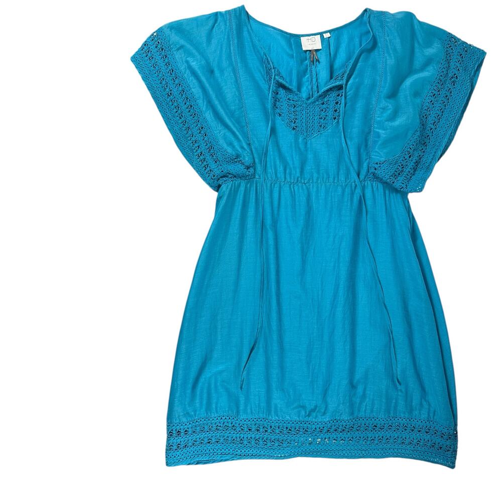 Anthropologie Silk Hd In Paris Blue Tunic Dress Blue Crochet Trim Bohemian Sz 2